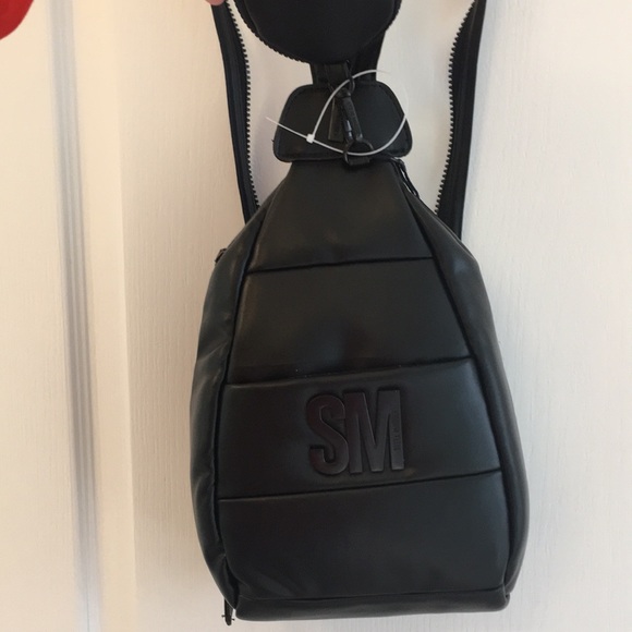 Steve Madden Black Puffy Leather Sling Backpack - Picture 4 of 17